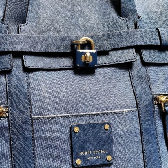HENRI BENDEL Blue Coated Canvas Leather Jetsetter Convertible Backpack - Picture 6 of 12